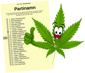 Riksdagsvalsedel med (den påhittade) kandidaten Hampus Holgersson kryssad